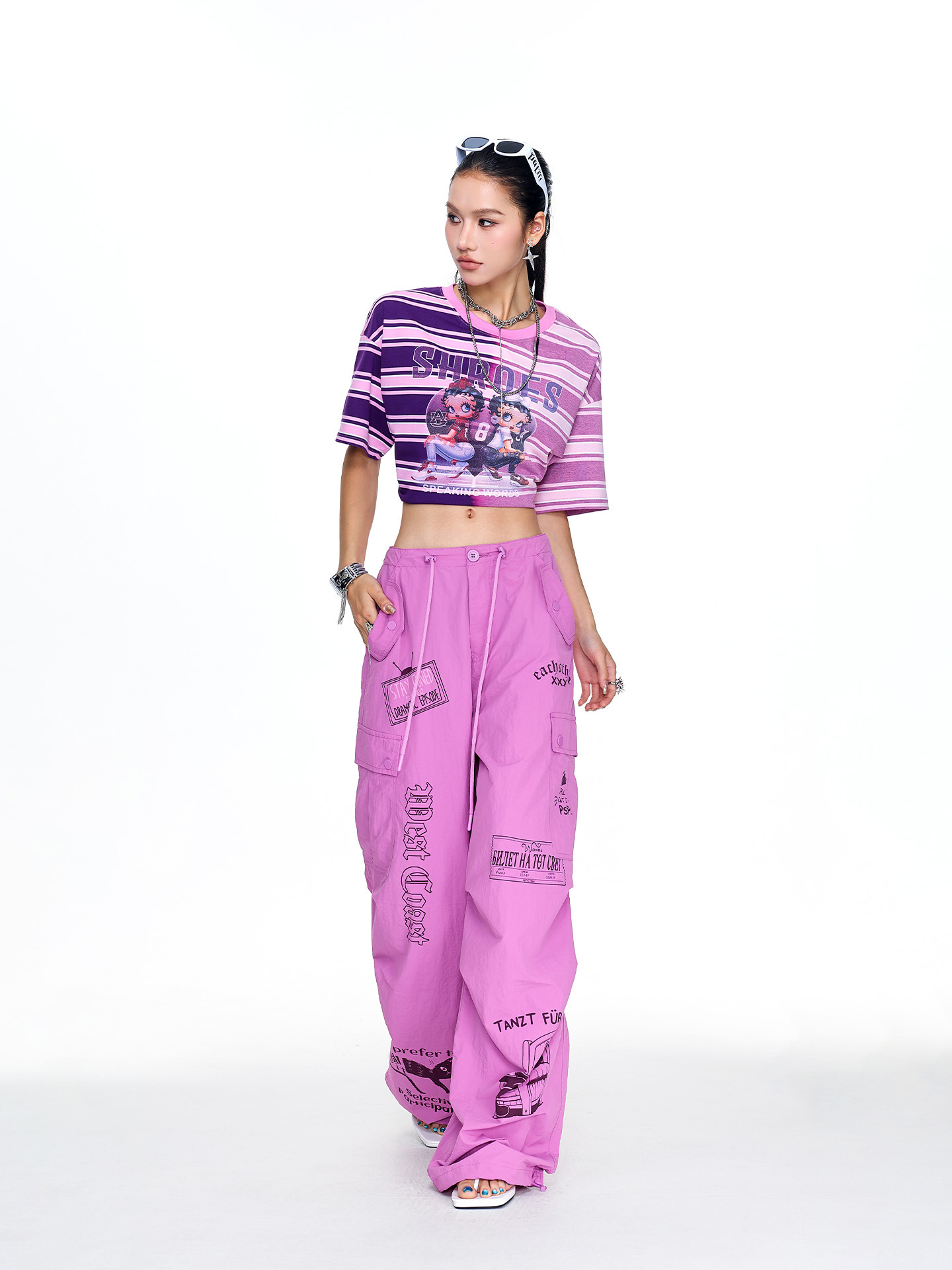 Trendy Workwear Pants for Women, Summer Thin Wide-Leg Parachute Casual Pants, Slimming American-Style Sports Pants for Women