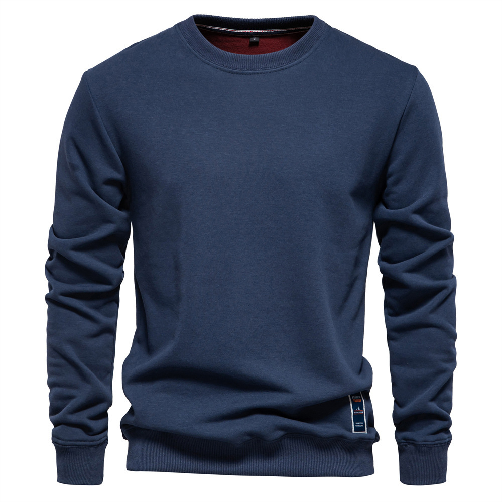 2024 Autumn New European Size Long Sleeve Solid Color Sweatshirt Trendy Foreign Trade Men's Loose Fit Round Neck Non-Hooded Style