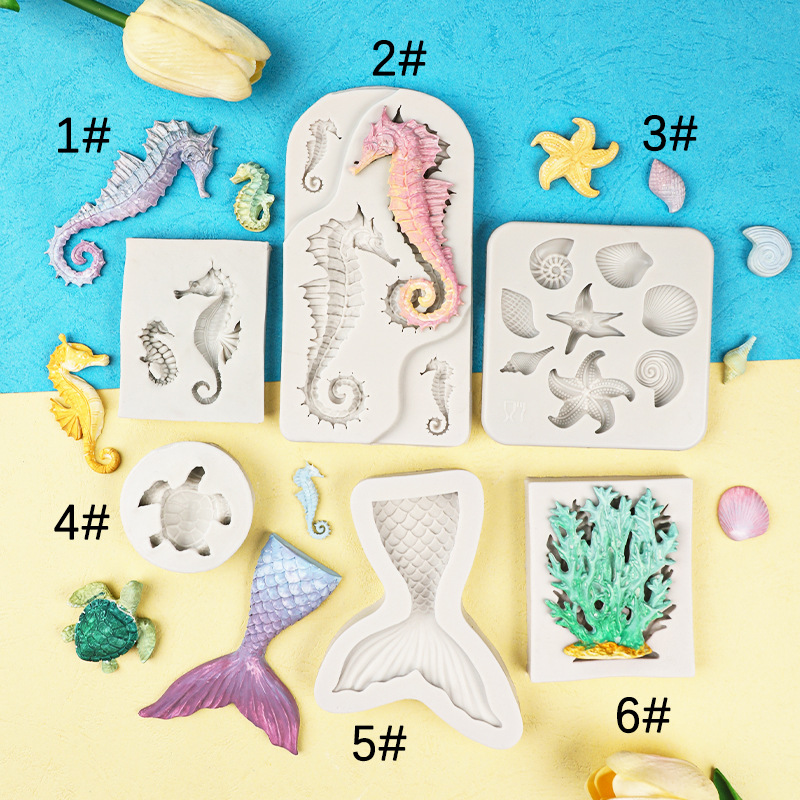Decorative marine animals mermaid tail size seahorse coral turtle conch sea star flip sugar silicone mold chocolate