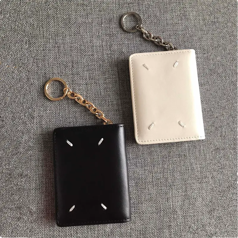 Pyc 22S First-Layer Cowhide Black and White Key Bag Spliced Chain Wallet Pendant Genuine Leather Portable Card Holder Card Holder
