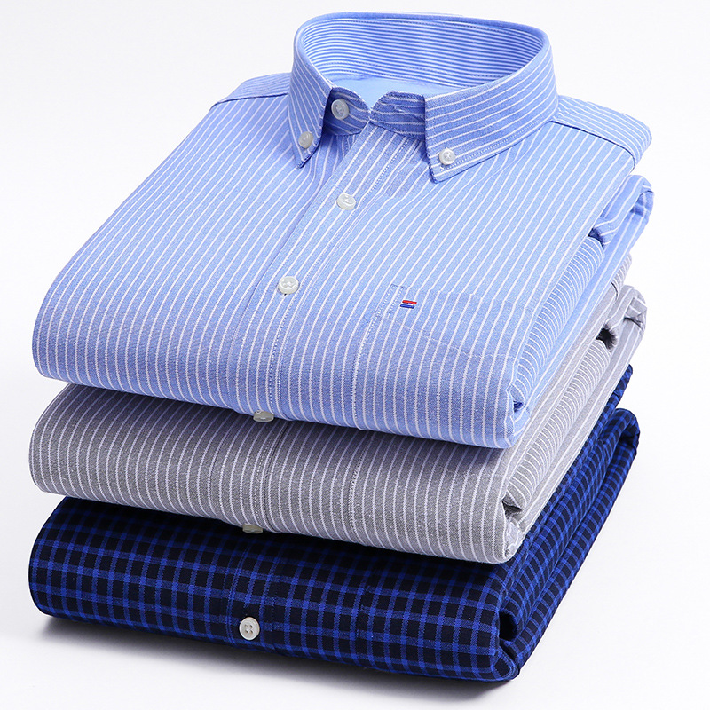 Autumn and Winter New Cotton Oxford Warm Shirt Solid Color Fashion Casual Shirt Young and Middle-aged Fleece-lined Thickened Underwear
