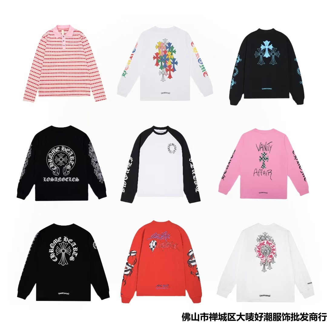 Dujia Version 24Ss New Ch Crowe Cross Horseshoe Sanskrit Printed Long-Sleeved Men and Women Cross-Border Wholesale Spot
