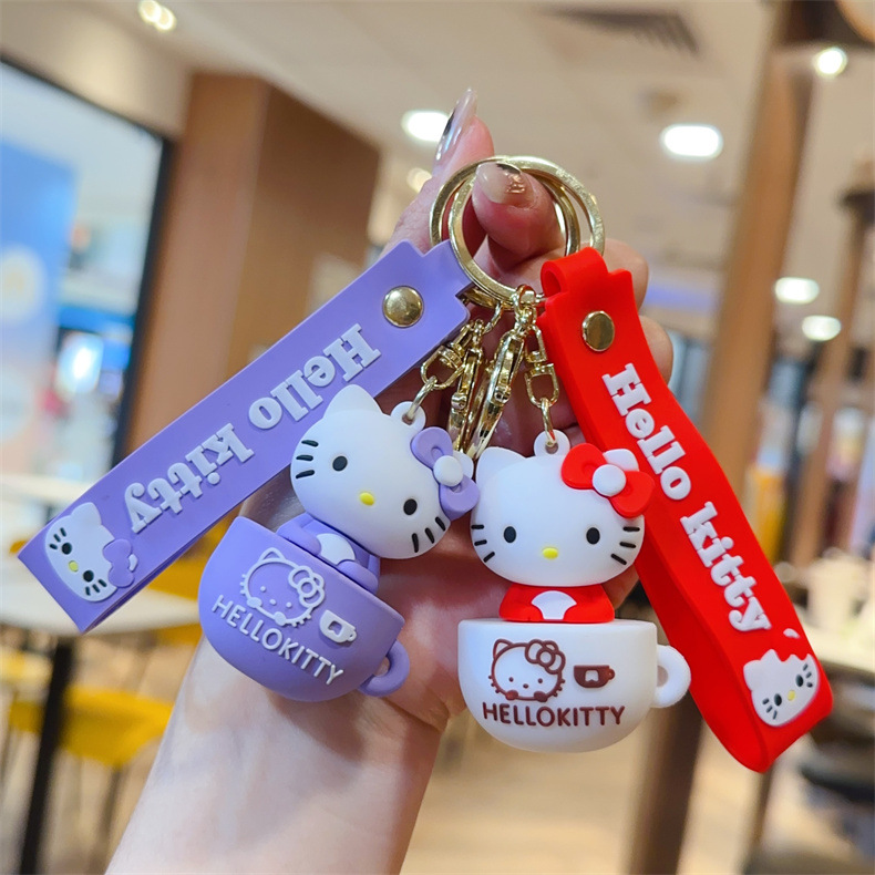 Coffee cup KT cat cartoon keychain wholesale creative small gift cute schoolbag pendant doll car key chain