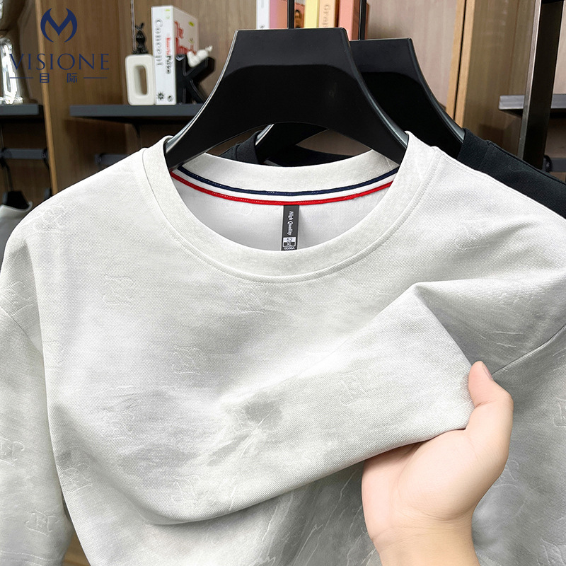 Visione Short-Sleeved Ice Silk Round Neck Loose T-Shirt for Men 2026 Summer New Style Cool and Versatile Printed Skin-Friendly T-Shirt