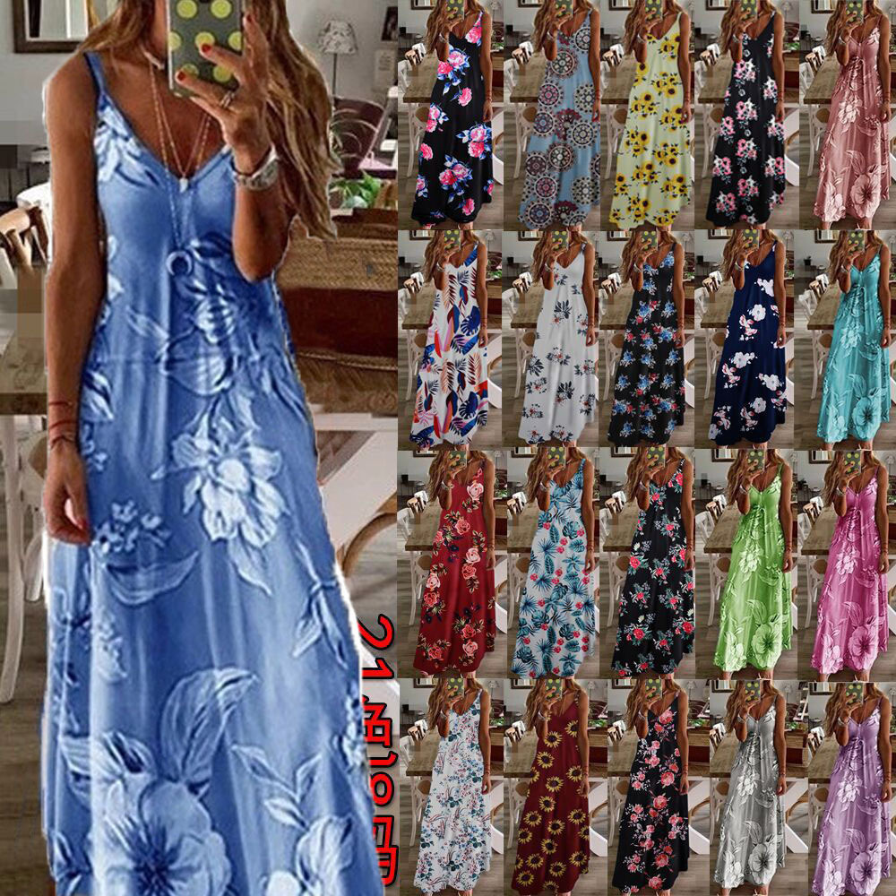 2024Wish Cross-Border Summer European and American Short-Sleeved Dress Slimming Look Long Flower Suspender Skirt