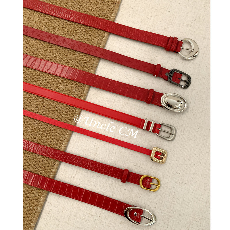 American Retro Y2K Red Belt Women's Design Sense Crocodile Dress Jeans Accessories Simple High-end Belt
