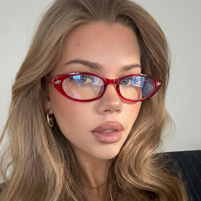 Small Frame Cat-Eye Glasses for Women, European and American Style, Anti-Blue Light, Non-Prescription Glasses, Korean Style, Α Letter Design, Trendy Plain Glasses Frame