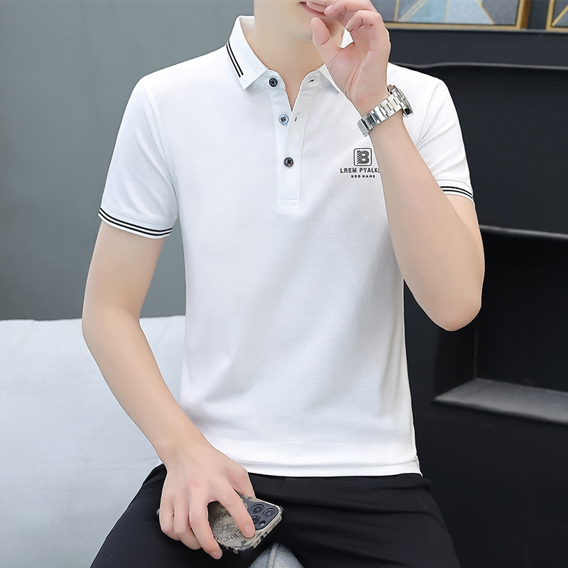 Carefully Selected Summer Thin Ice Silk Short Polo Shirts, High-End Printed Men's Short-Sleeved Summer Casual Lapel Tops and Bottoming Shirts