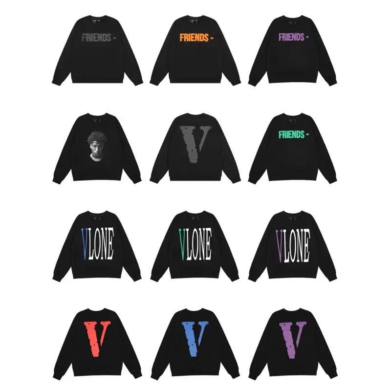 American Trendy Brand Vlone Fast Big V Round Neck Pullover Sweatshirt Autumn and Winter Men's High Street Loose Long-Sleeved Women's Tops
