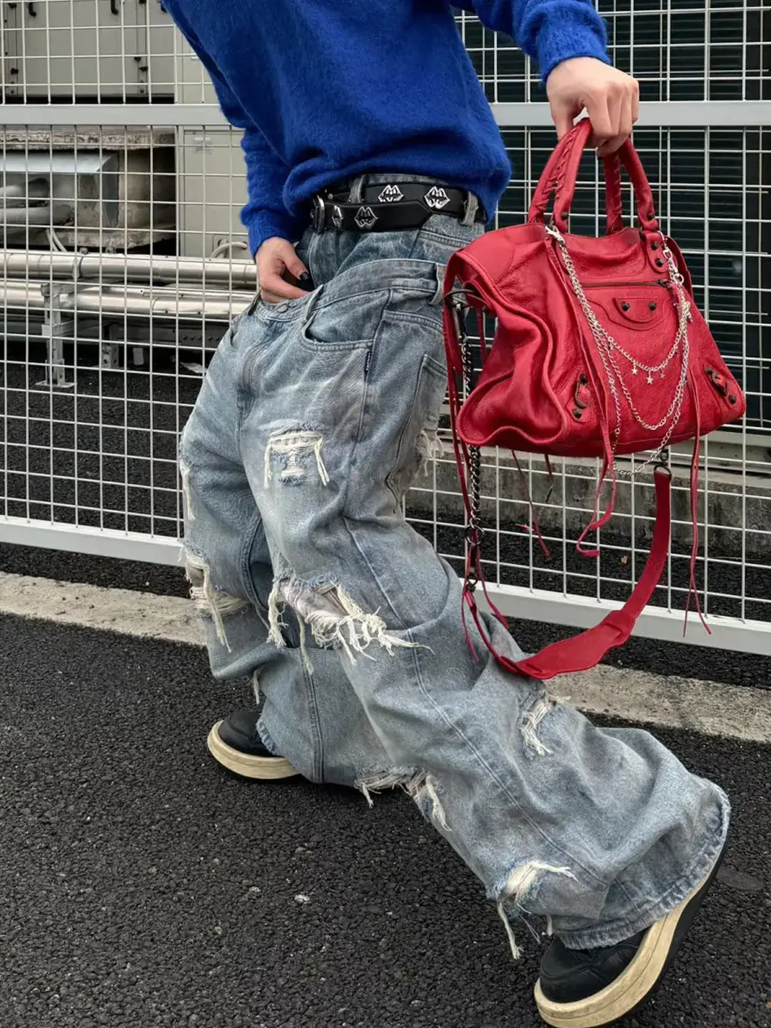American Retro Washed Ripped Wide-Leg Jeans for Men, Autumn Double Waistband Design, Niche Floor-Length Pants, Trendy