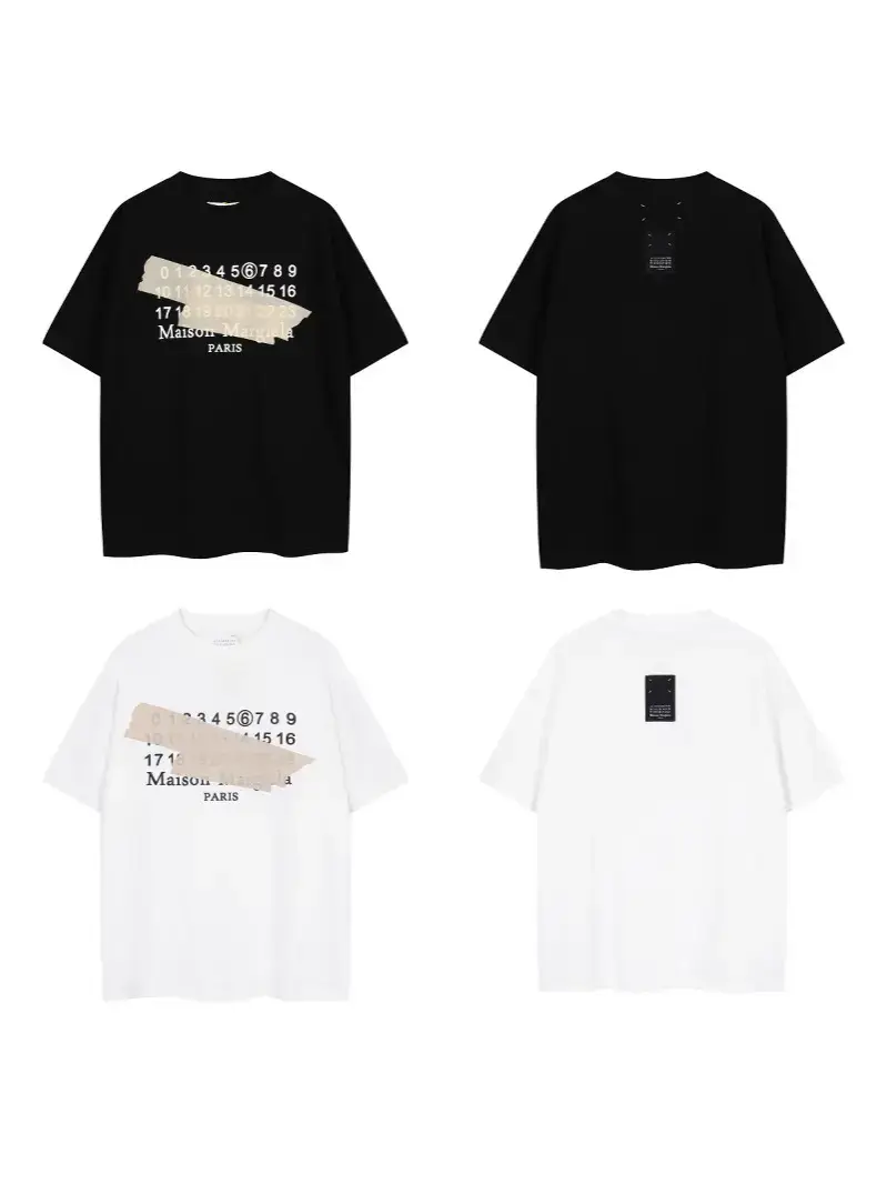 Fashionable Brand Mm6 Maison Margiela Tape Alphanumeric Printed Cotton Men's and Women's Short-Sleeved T-Shirts