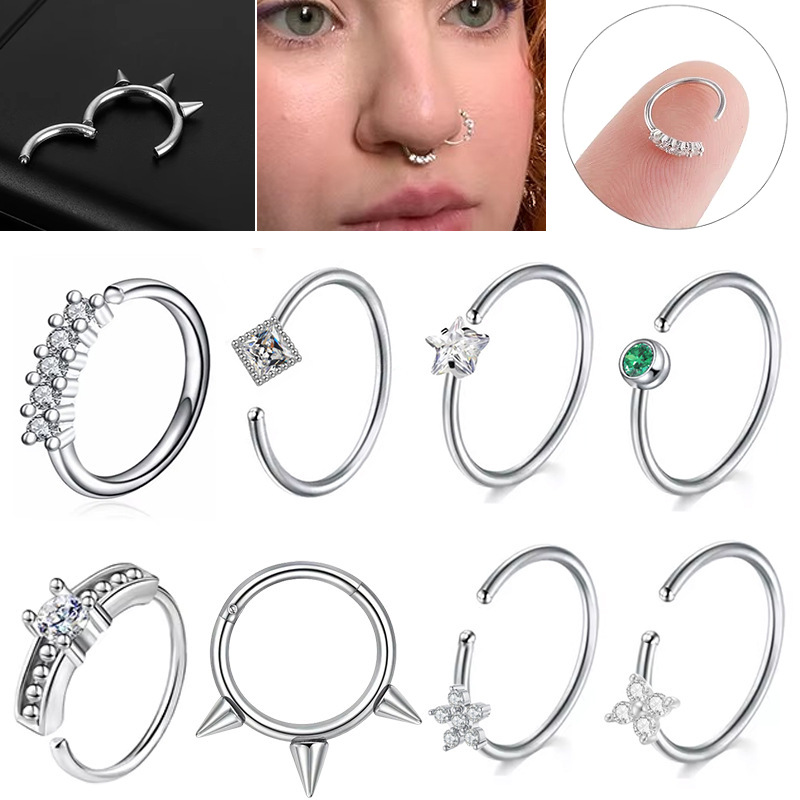 Zircon Flower Nose Ring Set with Diamonds, No Piercing Nose Clip Earrings, Five-Pointed Star Earrings, Ear and Nose Universal Piercing Jewelry