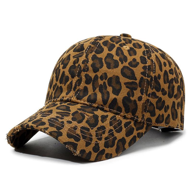 Leopard Print Wide-Brim Sunshade Hat, Cross-Border Soft-Top Street Fashion, Vintage Distressed Retro Ins-Style Women's Baseball Cap