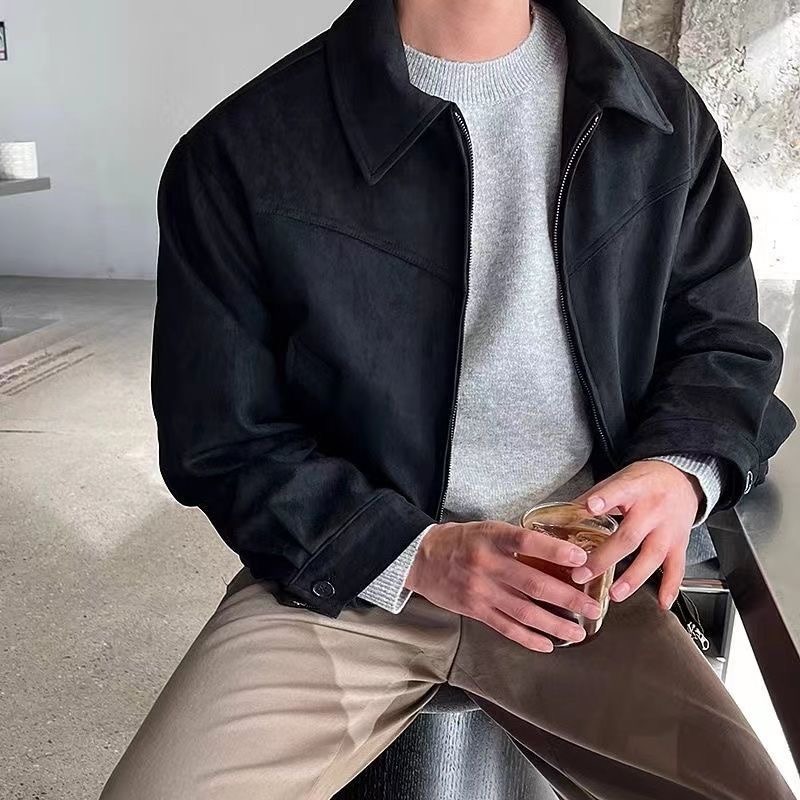 Autumn New Jacket Men's American Style Short Loose Lapel Suede Bomber Jacket Niche Suai Baseball Suit