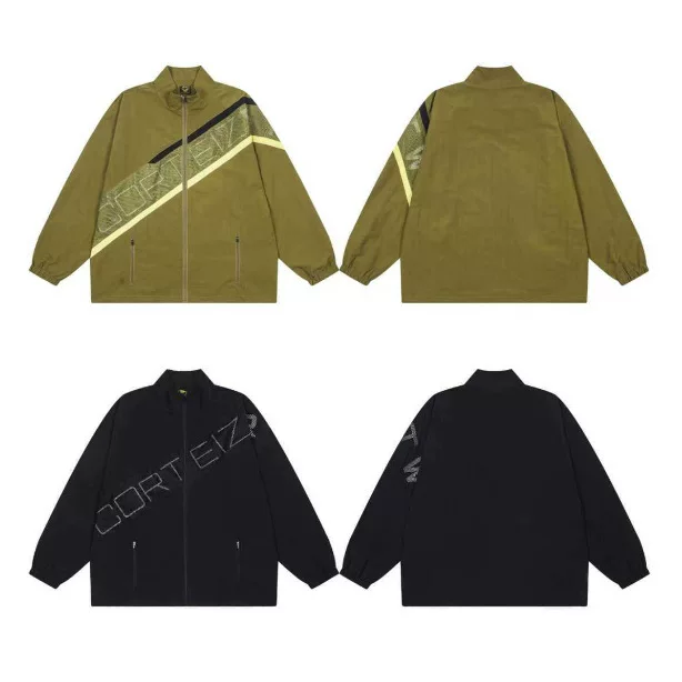 Corteiz Fashion High Street Casual Splicing Embroidered Loose Woven Windbreaker Coat Casual Pants Men's and Women's Set