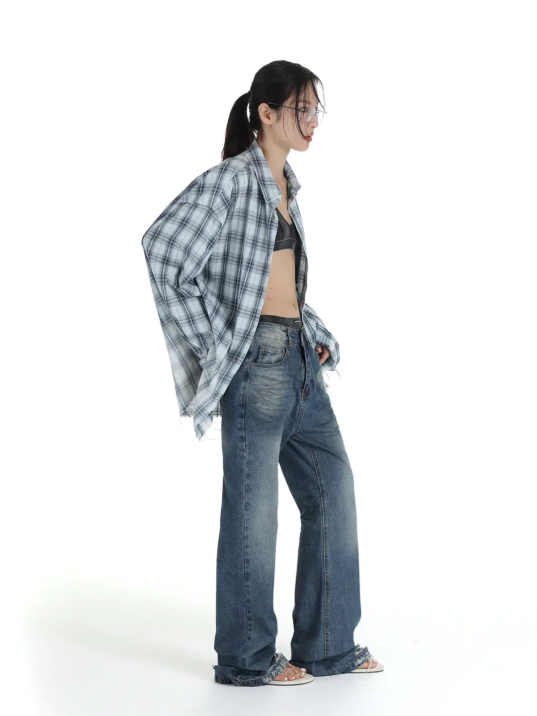 Masonprince Washed Pattern Mid-Waist Dirty Slim Flared Denim Pants Men's New American Retro Pants