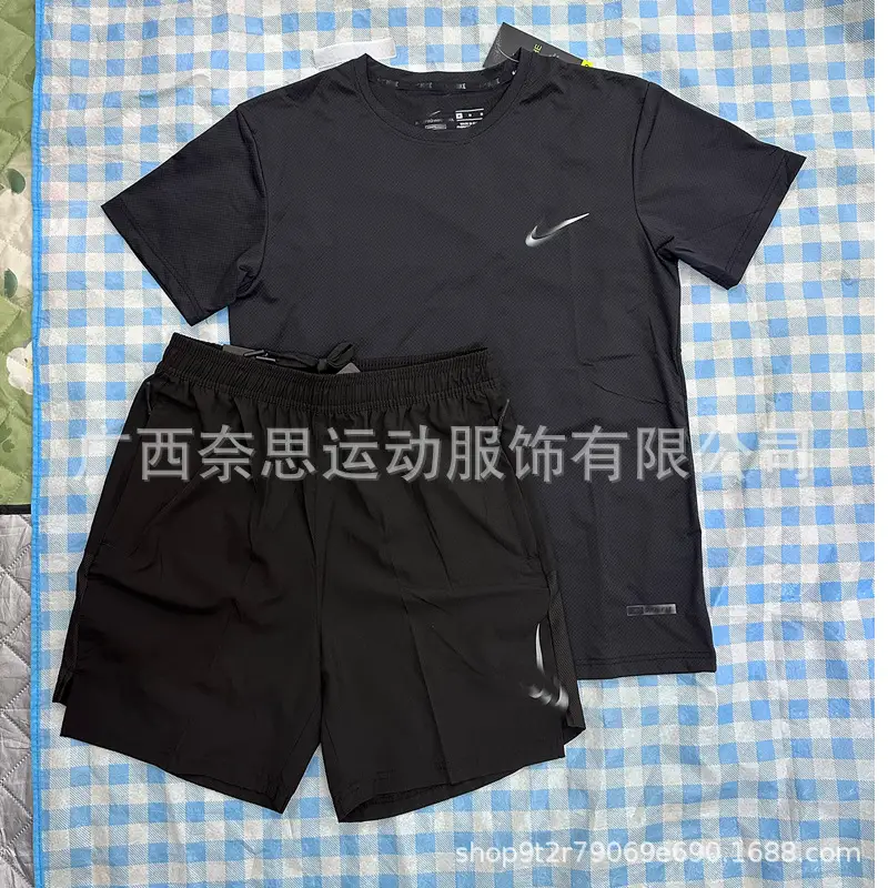 外贸现货冰丝速干运动短袖t恤男士夏季透气宽松健身休闲圆领上衣