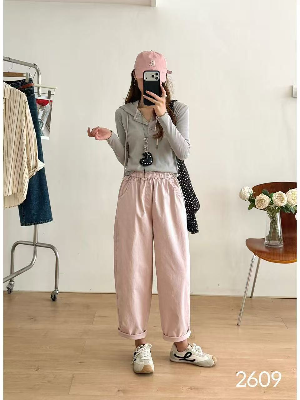 Spring 2026 Women's Casual Pants, Stretch Washed Cotton, Slim-Fit Skinny Pants, New College Style Pants, Harem Pants, Korean Version