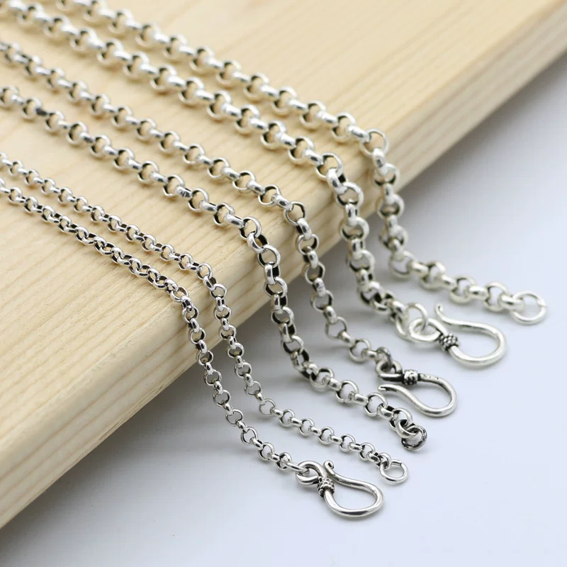 Men's Korean-Style Punk Pendant 925 Silver Chain Without Pendant Simple 3mm Round Bead Pearl Chain Sweater Chain Women's Thick Chain