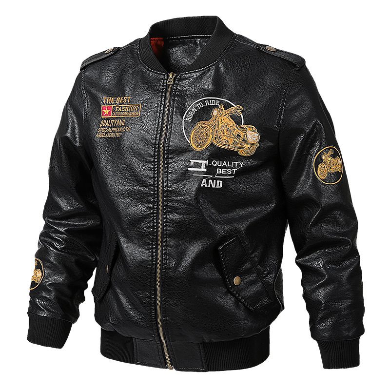 Long-term supply of cross-border foreign trade washed PU leather jacket men's baseball collar spring and autumn coat motorcycle leather