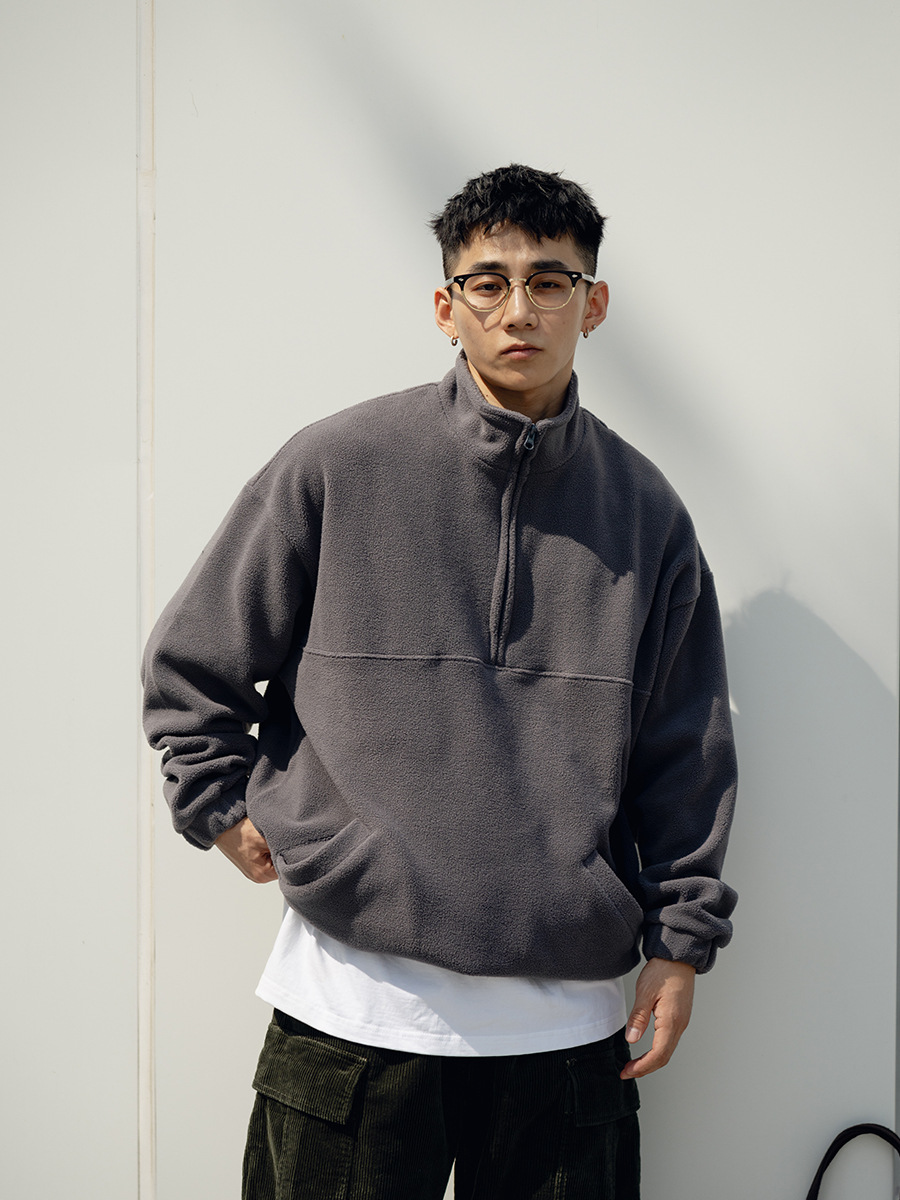 Trs Men's Clothing丨24Sssorona Polar Fleece 360g Half-Zip Stand Collar Warm Pullover Sweatshirt Loose Fit