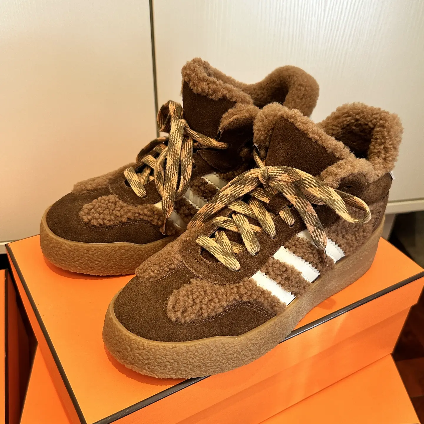 Yoenmom · High-Top German Training 2024 Fall and Winter New Cowhide Suede Lamb Wool M * Iu Style Contrast Color Platform Shoes