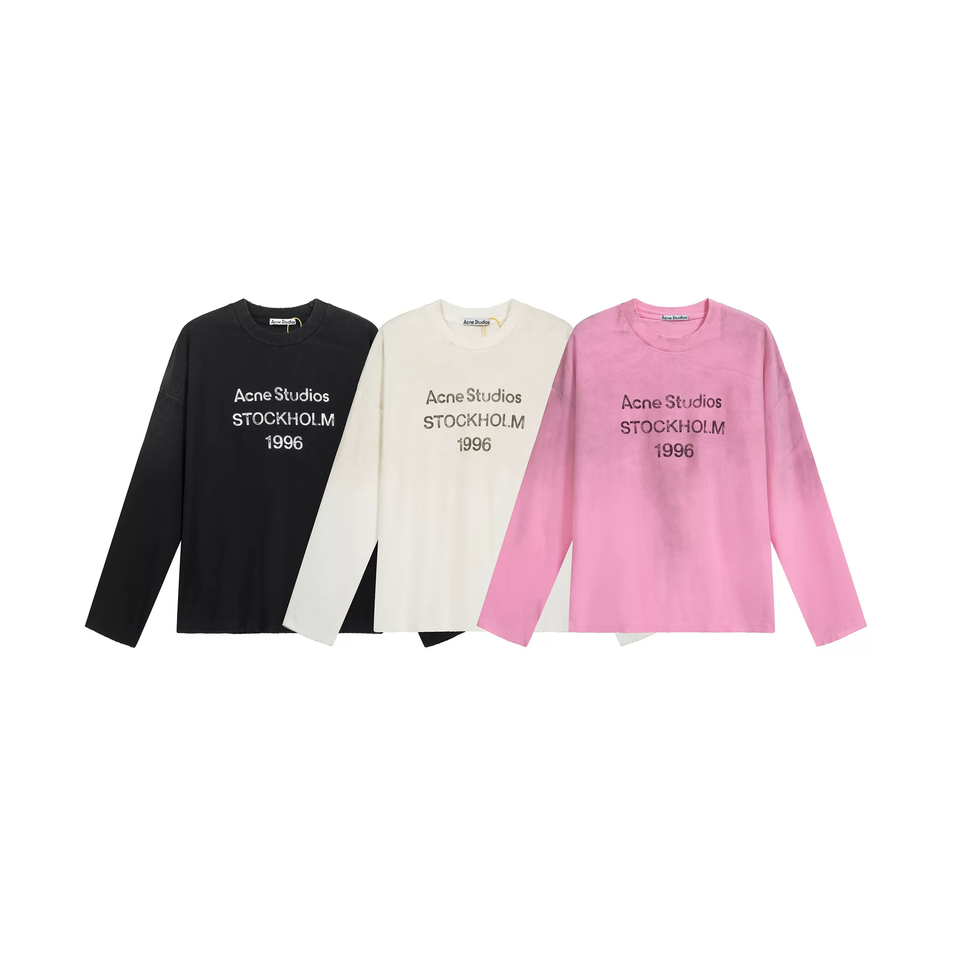 Cross-Border Trendy Brand 1996 Distressed Washed Vintage a Letter Print High Street Long-Sleeve Loose Unisex Couple T-Shirt Foto QC de TAOBAO na Qualit.ly