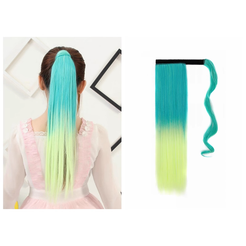 Cross-Border Colorful Velcro Wig Straight Ponytail Gradient Color Wig Ponytail Natural Realistic Long Straight Hair Fake Ponytail