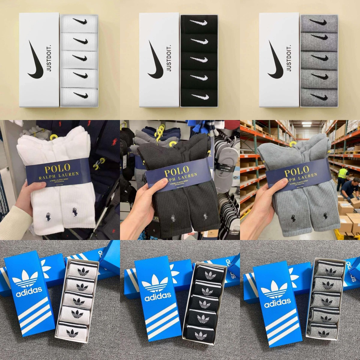 Nike, Polo Ralph Lauren, and Adidas socks Fotografie QC de pe WEIDIAN pe Qualit.ly