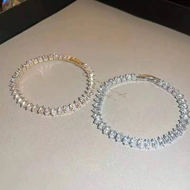 Mst Bling European and American Light Luxury Zircon-Encrusted Full Diamond Claw Bracelet, Fashionable ins Personality Bracelet, Versatile Hand Accessory