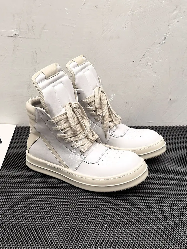 European Trendy Shoes, Inverted Triangle Thick Laces, High-Top Shoes for Men, Thick-Soled Height-Increasing Sneakers, Casual Niche White Ankle Boots