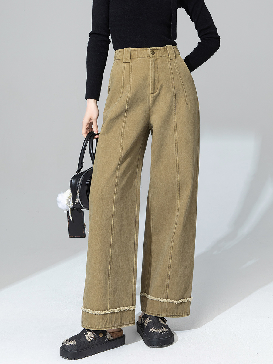 Xinge Japanese and Korean Style Retro Pleated Rouge Wide-pressing Wide-leg Pants Women's Loose All-match Straight Cotton Casual Pants