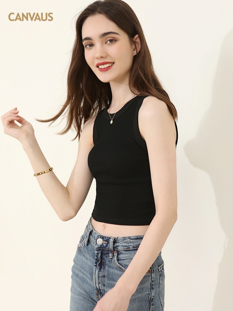 CANVAUS White Camisole Women's Inner Vest with Chest Pad Summer Bottoming Short Hot Girl Sexy Slim Top