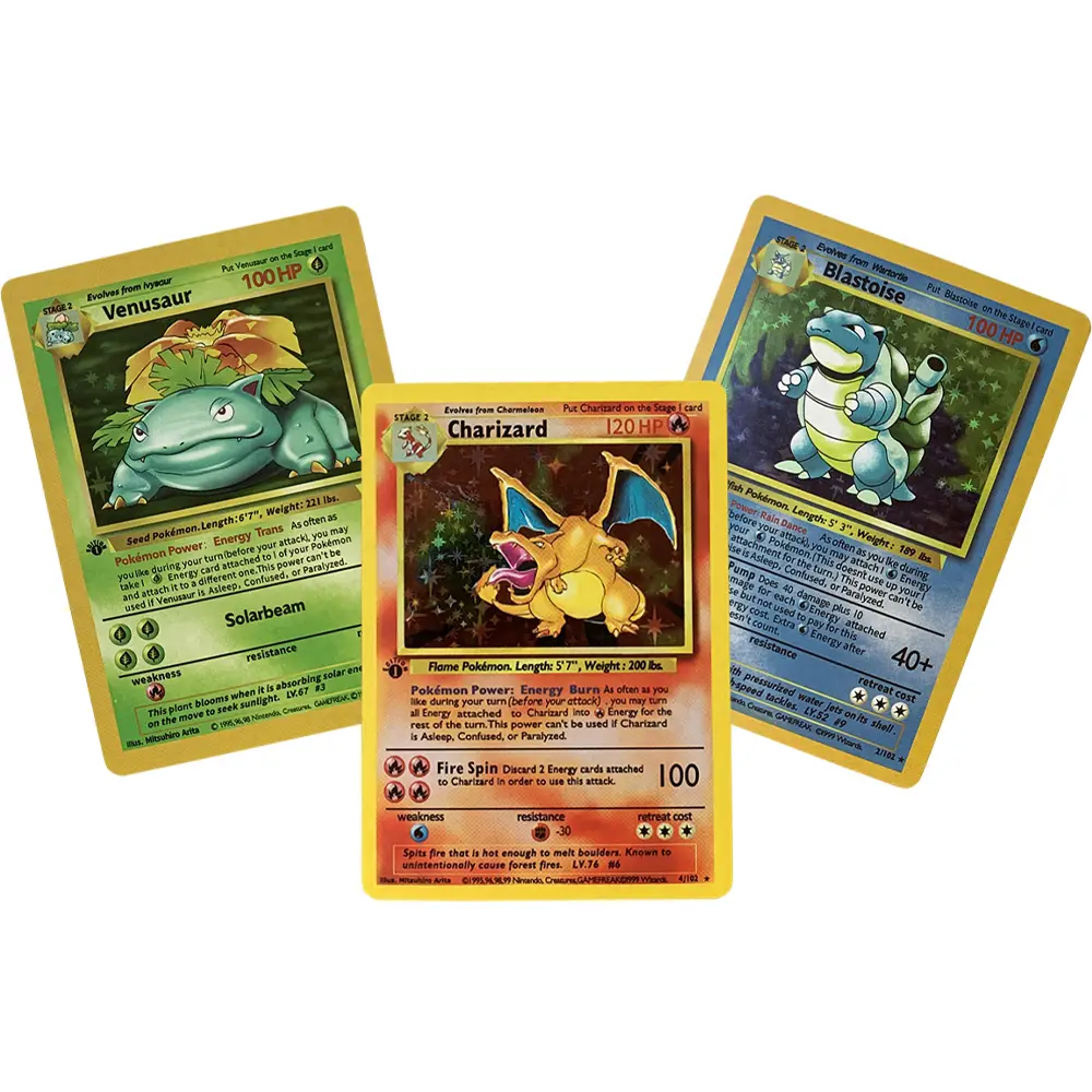 3Pcs 1996 Years English Cards PTCG Charizard Blastoise Venu