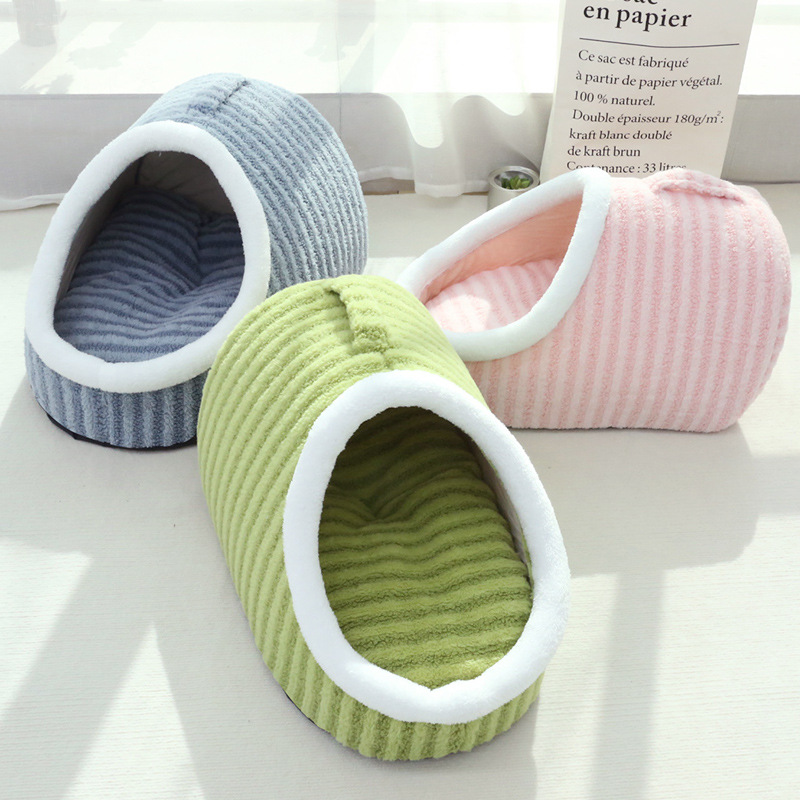 Thickened three-dimensional cat nest macaron double-piece autumn and winter warm drill hole Kennel can lift sponge kennel striped pet nest