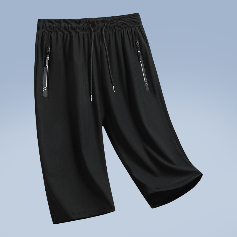 Ice Silk Summer Shorts Men's Cropped Pants Trendy Loose Casual Sports Five-Point Beach Shorts Large Quick-Dry Plus Size