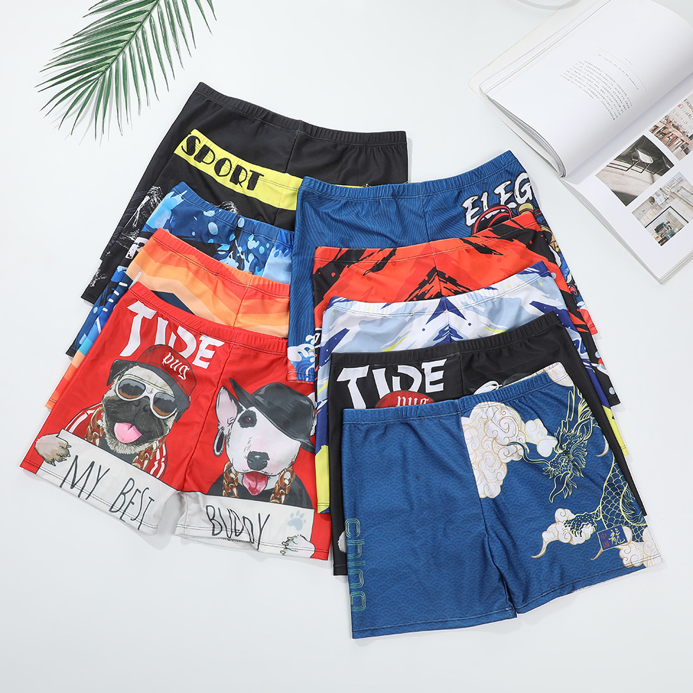 Men's Fashion Cartoon Swimming Trunks for Teenagers, Comfortable, Anti-Embarrassment, Breathable, Quick-Drying Hot Spring Pants, Beach Drawstring Swimming Trunks