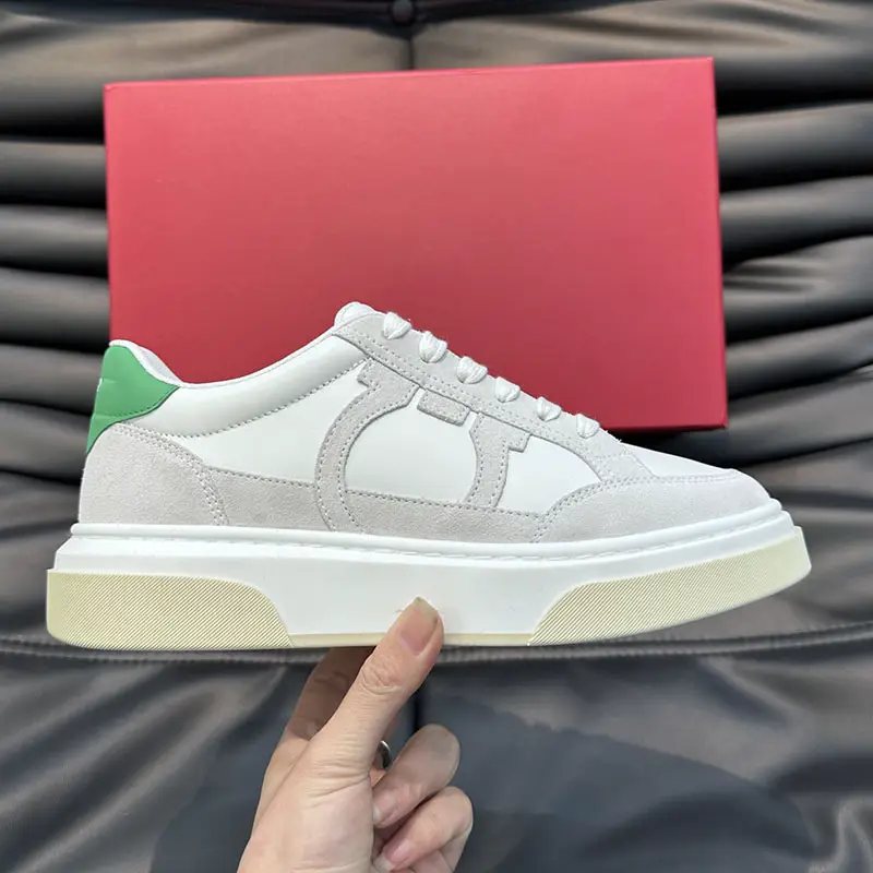 Thick-Soled Sneakers Men's Genuine Leather Contrast Color Easiest for match Plaid Casual Shoes European Station New arrival Fall and winter Trendy Sports White Shoes