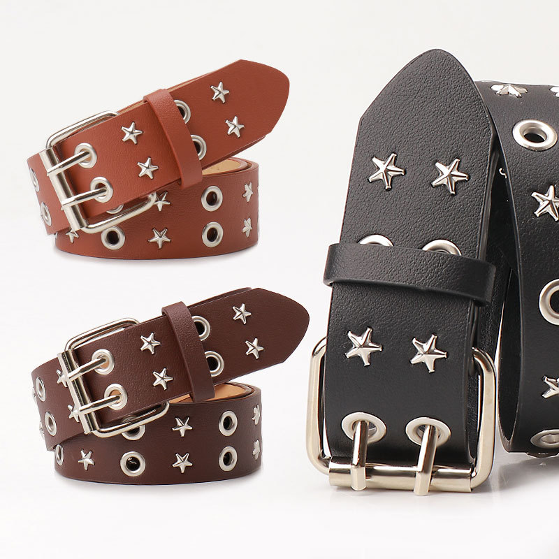 Cross-border New Air Eye Belt Women's European and American Rivet All-match Women's Belt Punk Double-row Pin Buckle Jeans Belt
