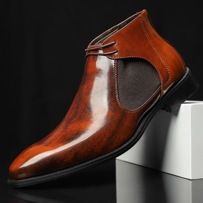 Cross Border plus size Men's Shoes New High Top Pointed Toe Shoes Youth Fashion Chelsea Casual Leather Boots British Business