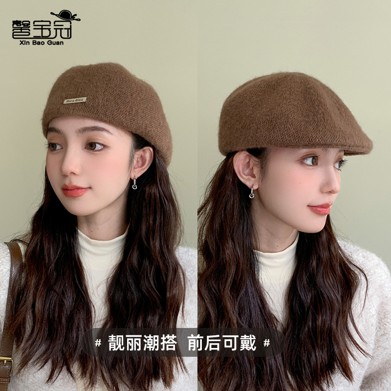 Autumn and winter iron standard retro British style forward hat all-match two-wear bud painter hat net red face small beret