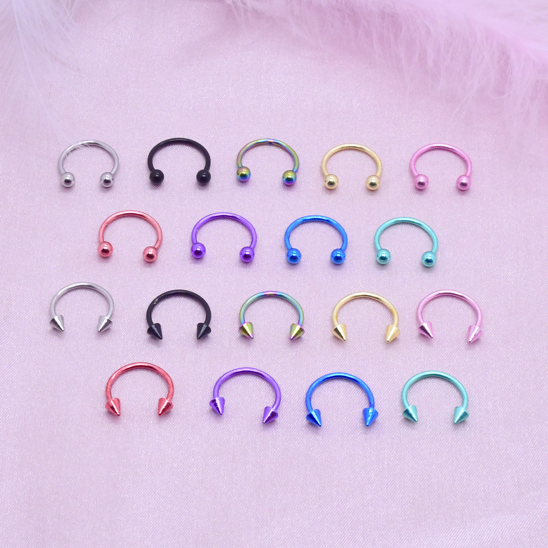 European and American cross-border stainless steel fashion C- bar horseshoe ring electroplated stainless steel pointed cone nose ring puncture jewelry wholesale
