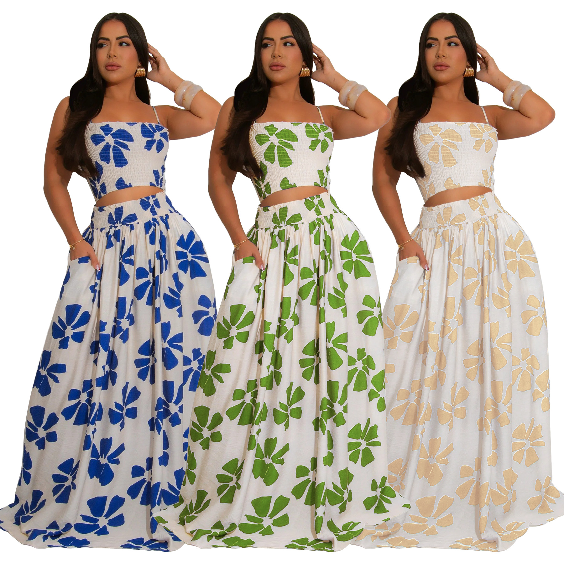 20166 Europe and the United States foreign trade women's clothing Amazon summer new bohemian suspenders to get a big skirt suit