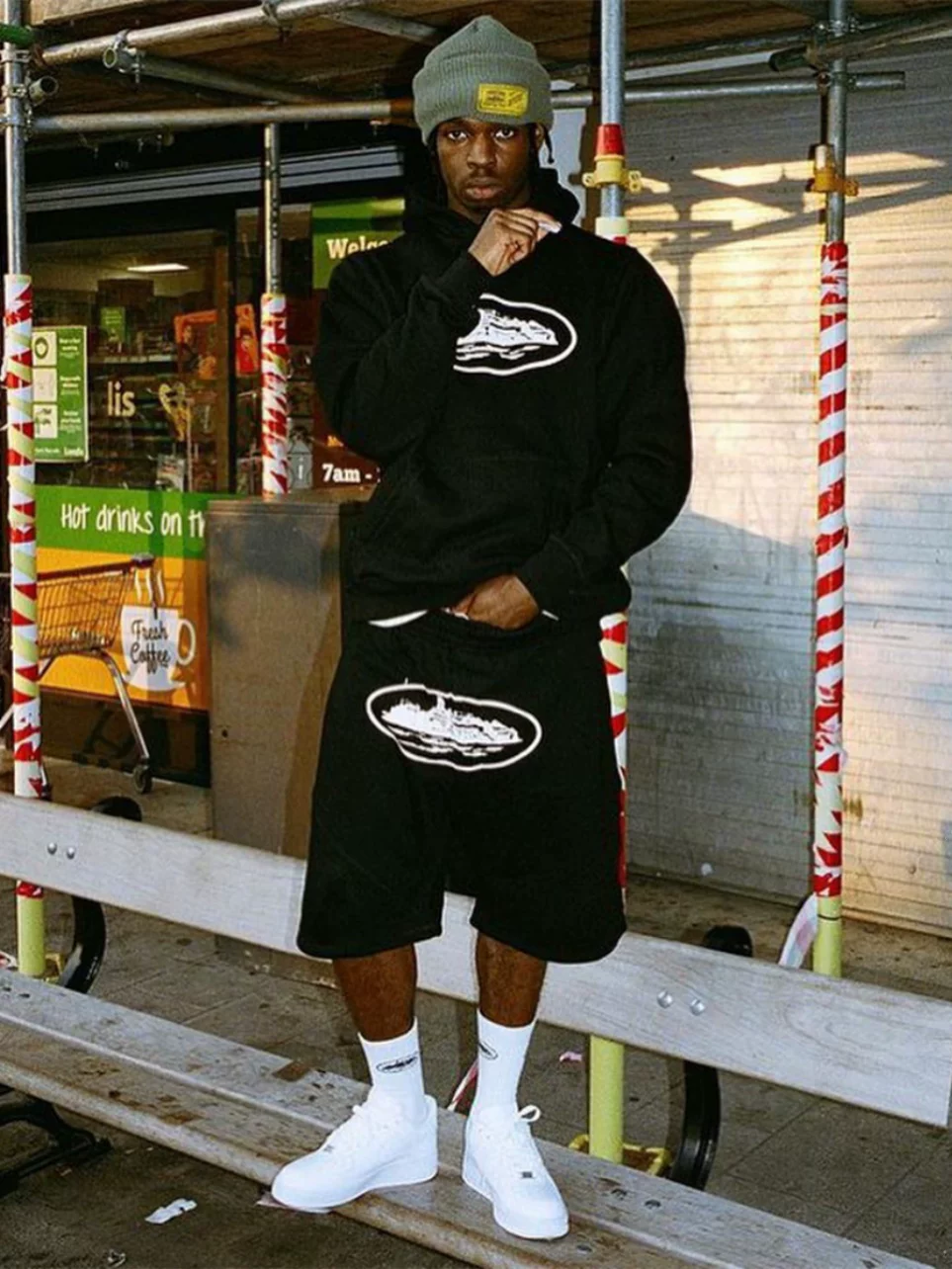 Corteiz Alcatraz Crtz Letter Print Hooded Sweatshirt Drill Style Loose Fashion Sports Sweatpants Set