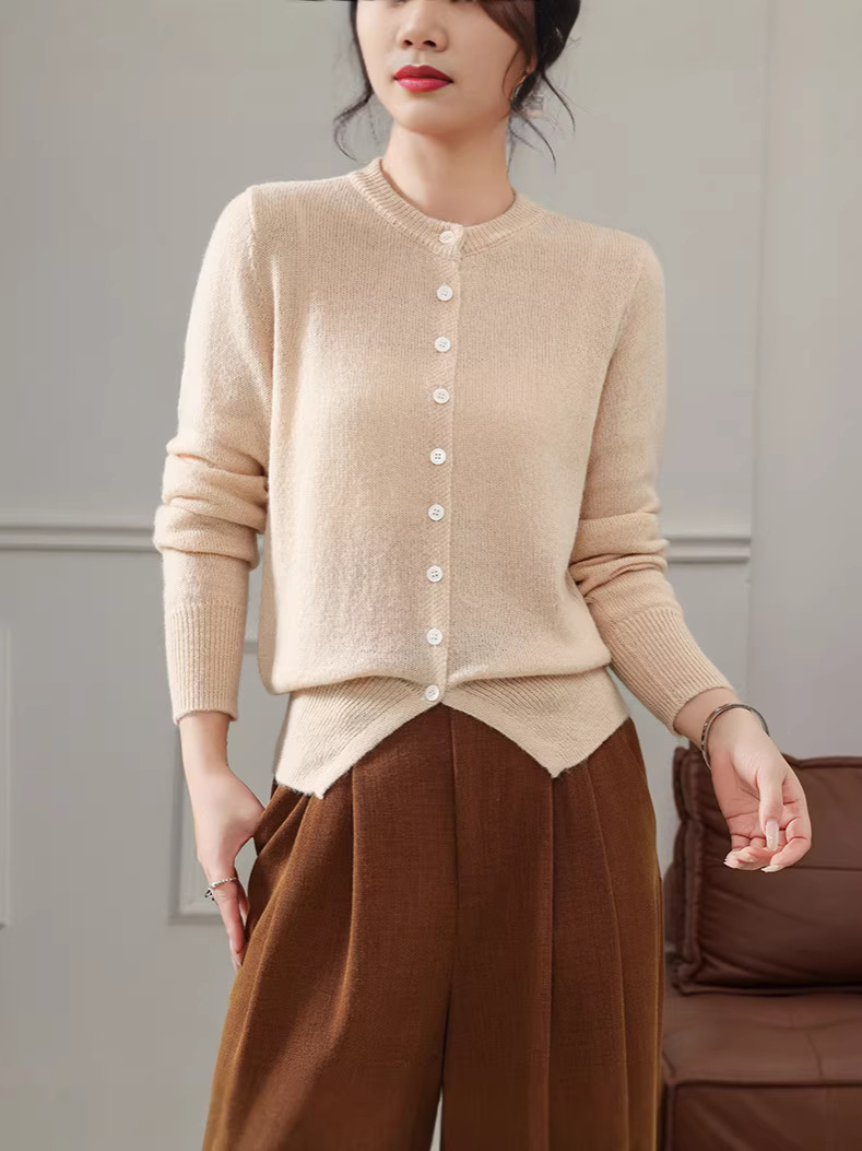 Solid Color Soft and Versatile Simple Lightweight Jacket, New Spring/Summer Knit Long-Sleeve Round-Neck Single-Breasted Cardigan