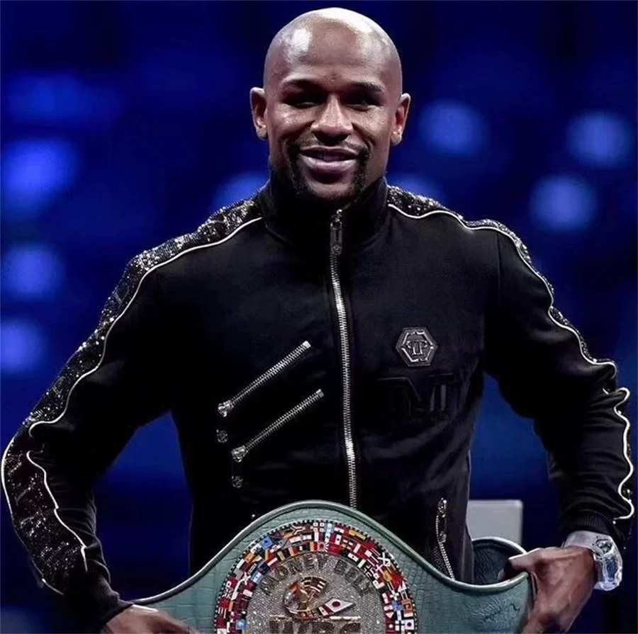 New hoodie set for men with lettering, hot stamping, gold shimmering, fashionable and trendy. Boxing king cardigan interpretation jacket in the sports world
