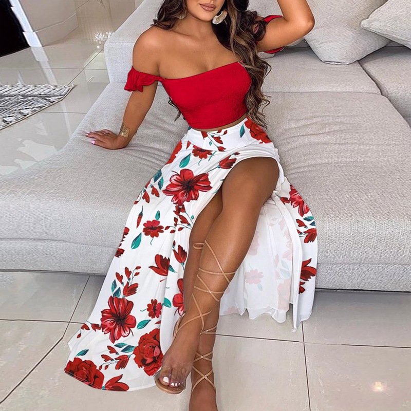 2024 European and American Summer Slim Fit French Bohemian Print Mid-length Vintage Tube-length Dress for Women