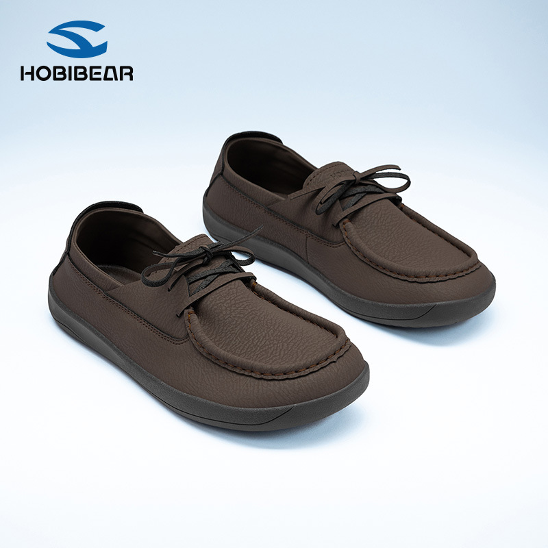 Hobibear Men's and Women's Moccasin Shoes, Slip-On Soft-Soled Casual Leather Shoes, Wide-Toe Breathable Spring and Autumn Lazy Loafers