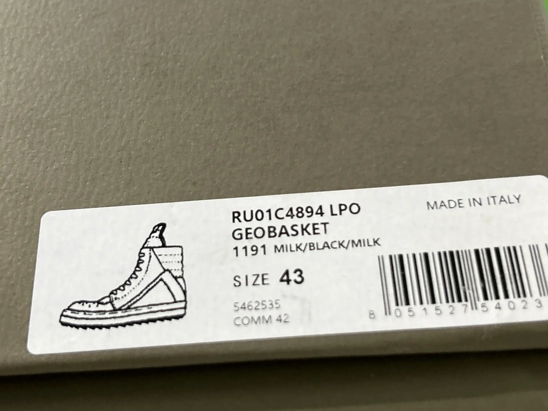 Rick Owens GEOBASKET 1191 MILK/BLACK/MILK