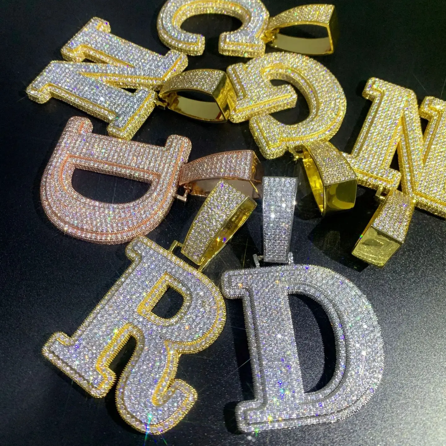 Hip-Hop Style CZ Full Stone Letter Pendants